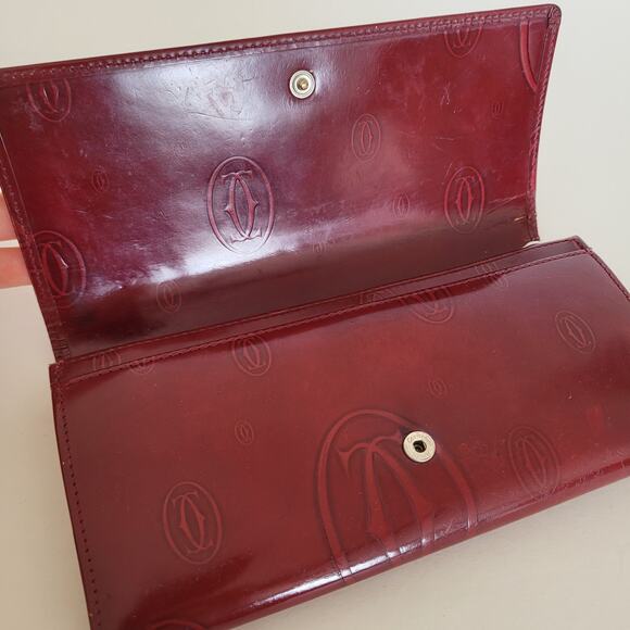 Cartier Happy Birthday Patent Leather Envelope Long Wallet Red Large Logo Clutch - Picture 3 of 11